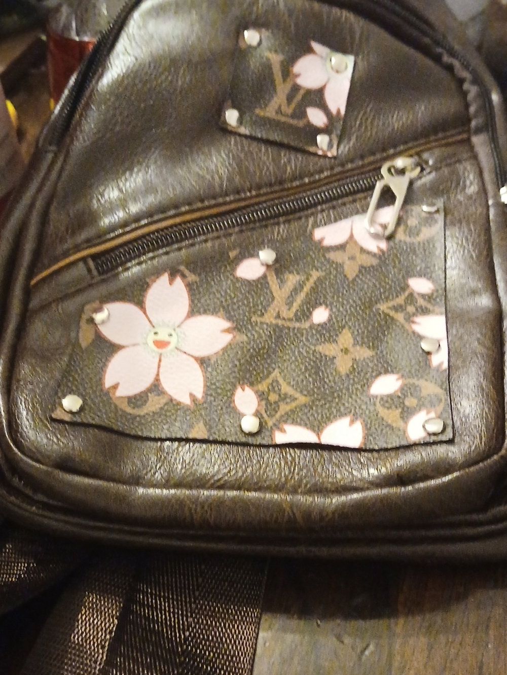 Sling Back Backpack with Pink Floral Motif